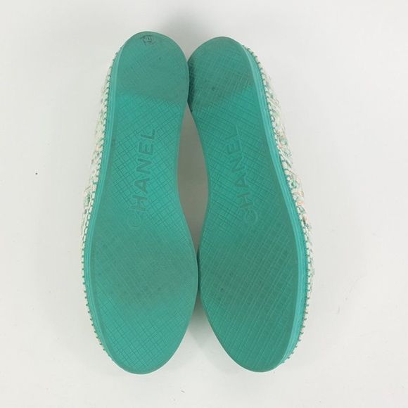 Chanel Green Multi PVC Tweed CC Slip On Espadrilles Shoes Size 39 - Picture 5 of 7